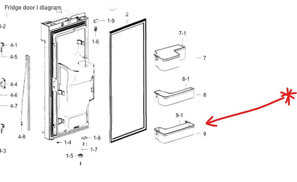 Special Order:  OEM Samsung BOTTOM LEFT Door - Bottom Bin - Originally Shipped With RF23J9011SR